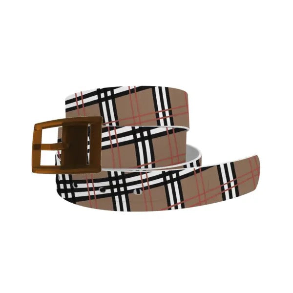 C4 Khaki Plaid Belt with Brown Buckle Combo