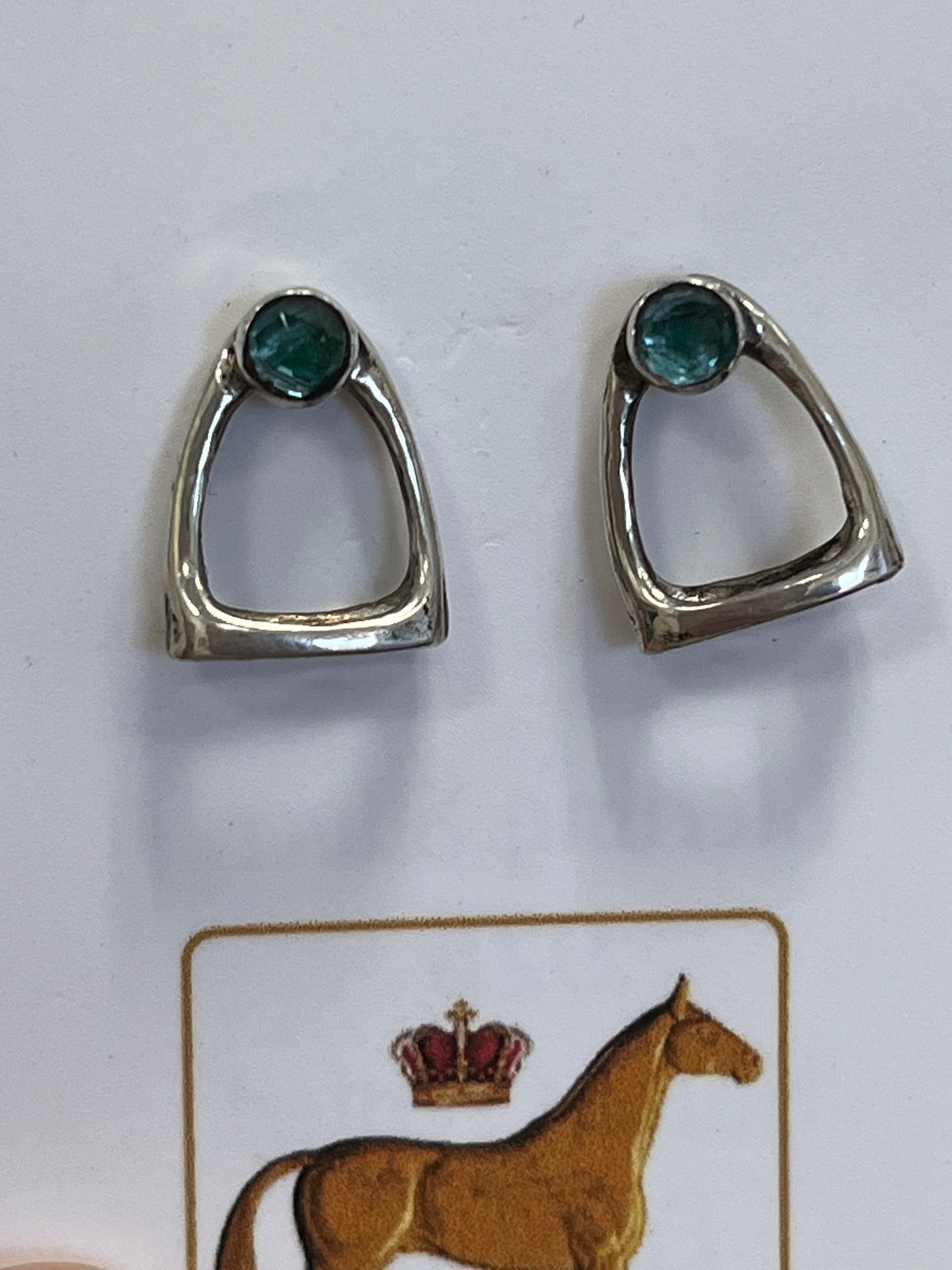 Sterling Silver Stirrup with blue gem stone