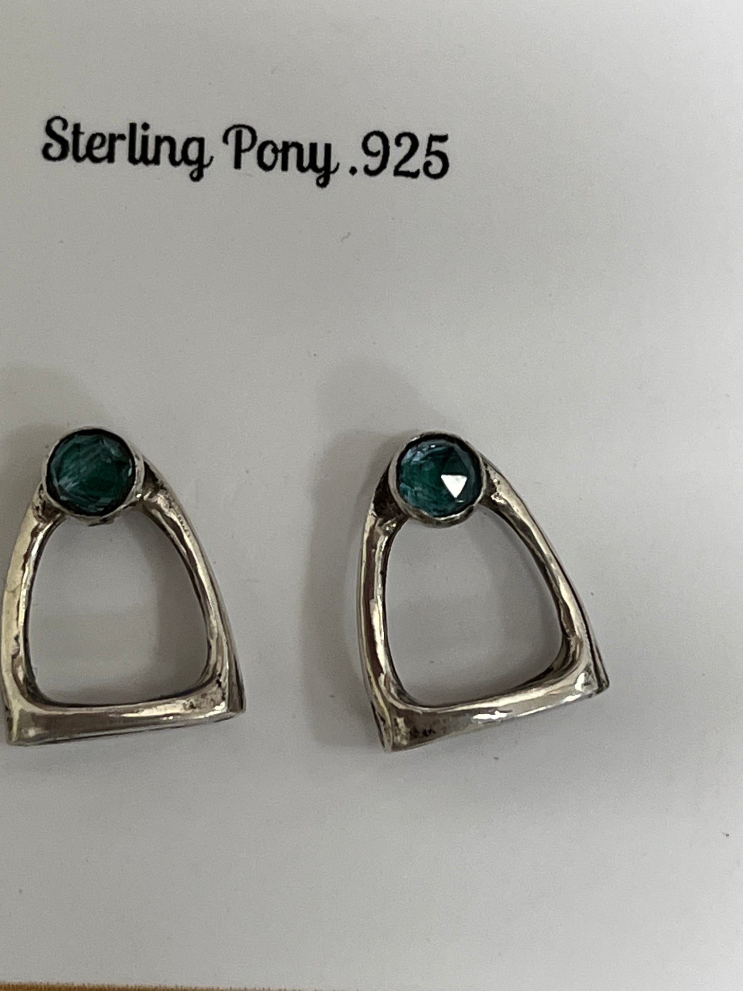 Sterling Silver Stirrup with blue gem stone
