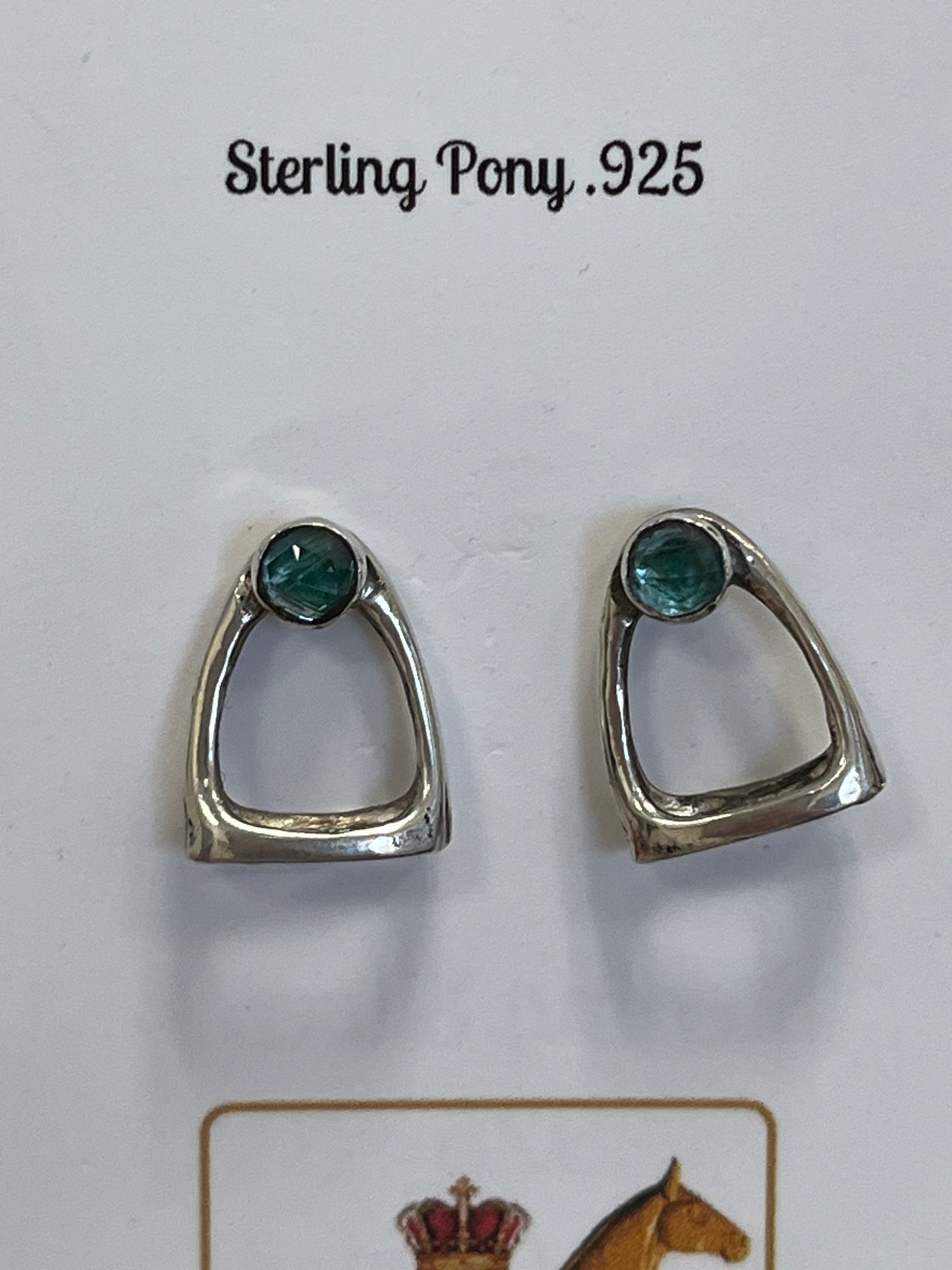 Sterling Silver Stirrup with blue gem stone