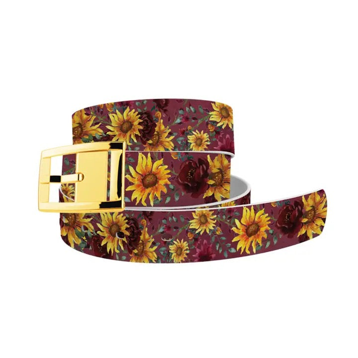 C4 Merlot Sunflowers Belt with Gold Buckle