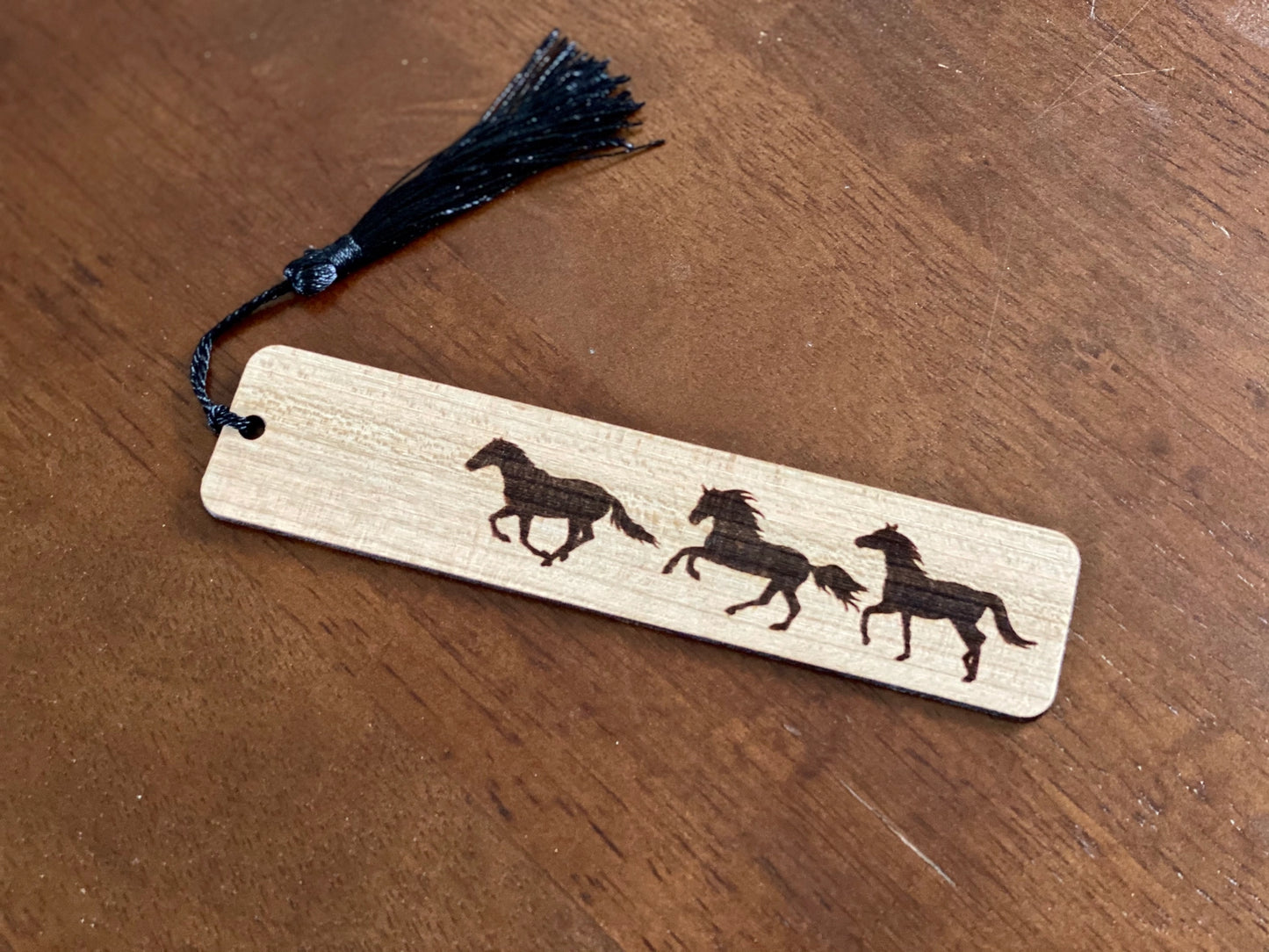 Engraved Wood Galloping Horse Bookmark
