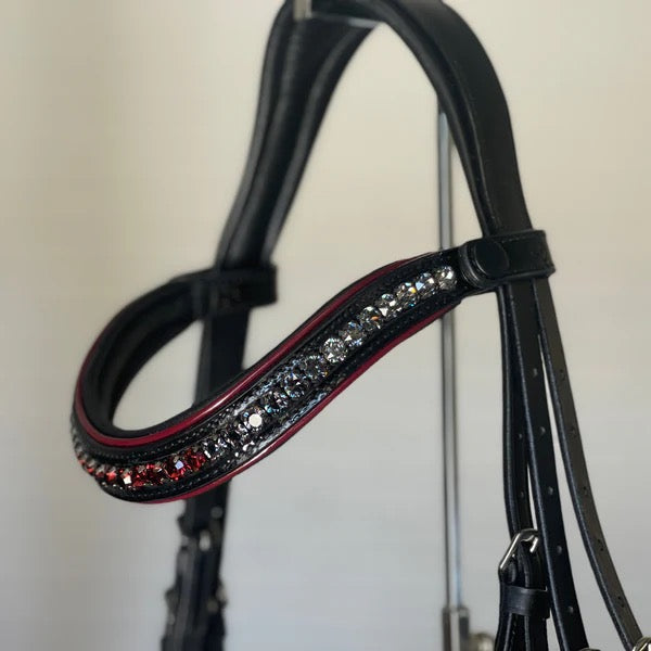 Halter Ego - The Hayworth - Black Patent Snaffle with Burgundy Patent Piping